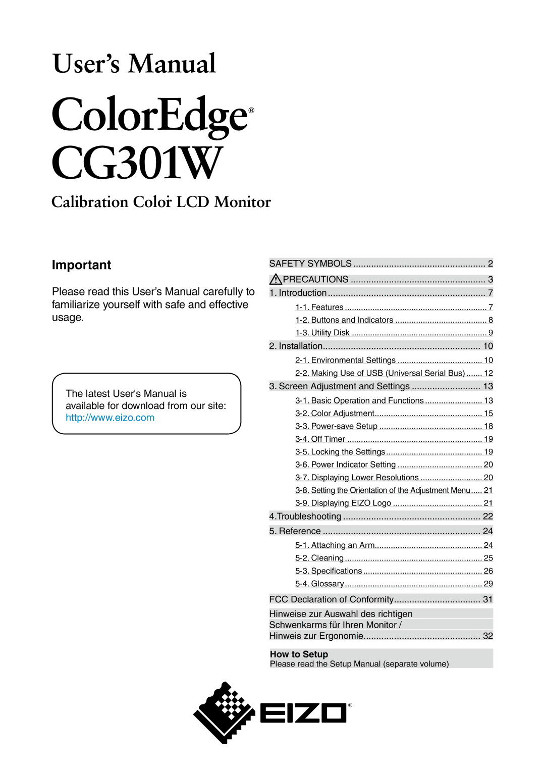 Eizo CG301W user manual How to Setup, Safety Symbols Precautions 