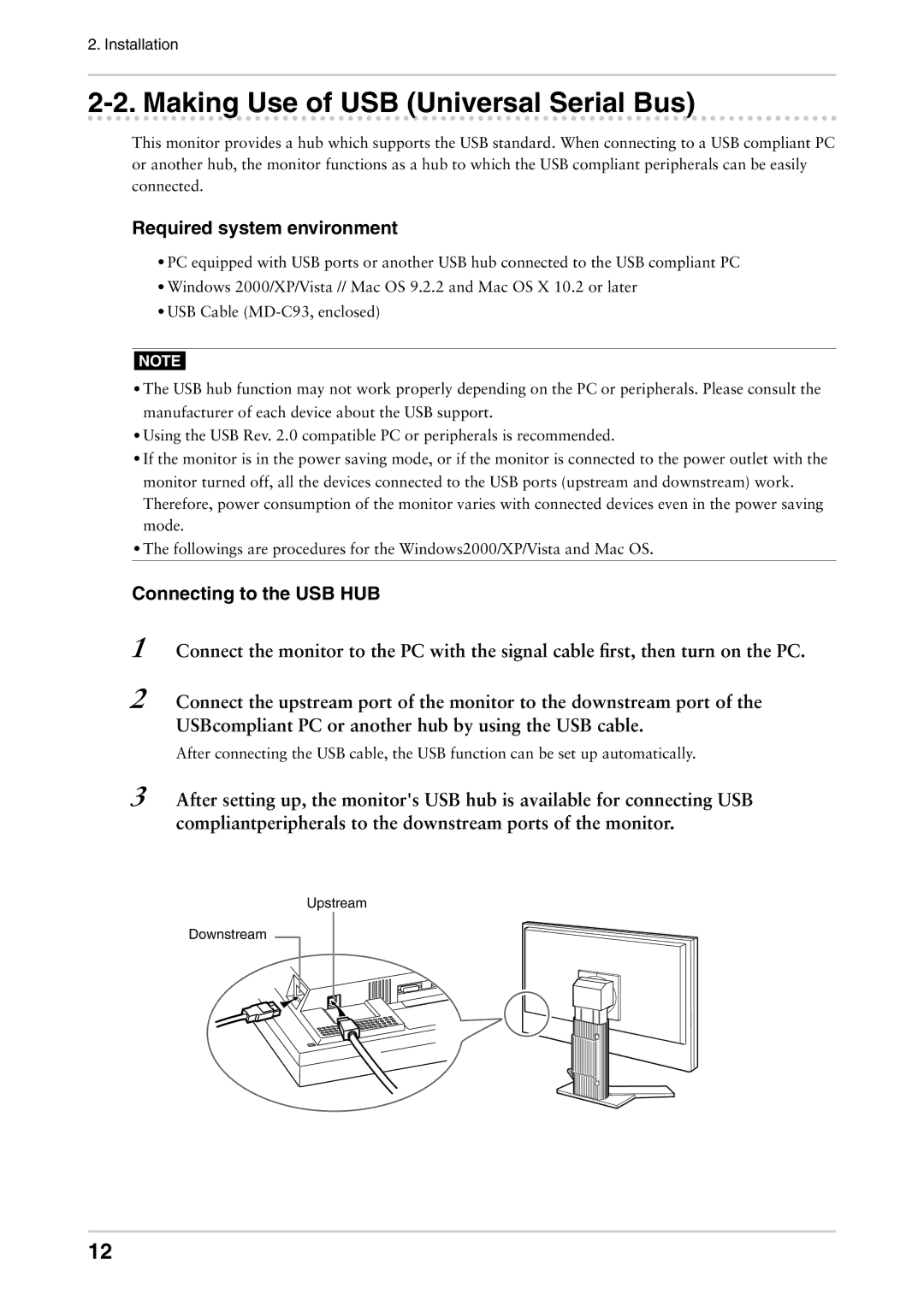 Eizo CG301W user manual Making Use of USB Universal Serial Bus, Required system environment, Connecting to the USB HUB 