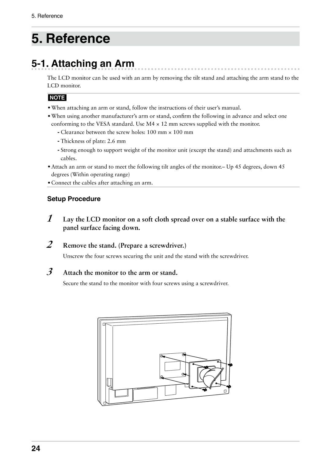 Eizo CG301W user manual Reference, Attaching an Arm, Setup Procedure 