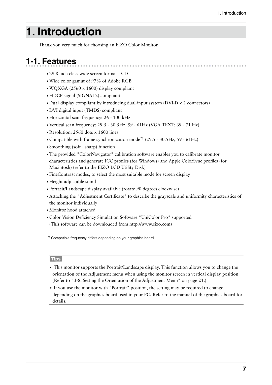 Eizo CG301W user manual Introduction, Features 