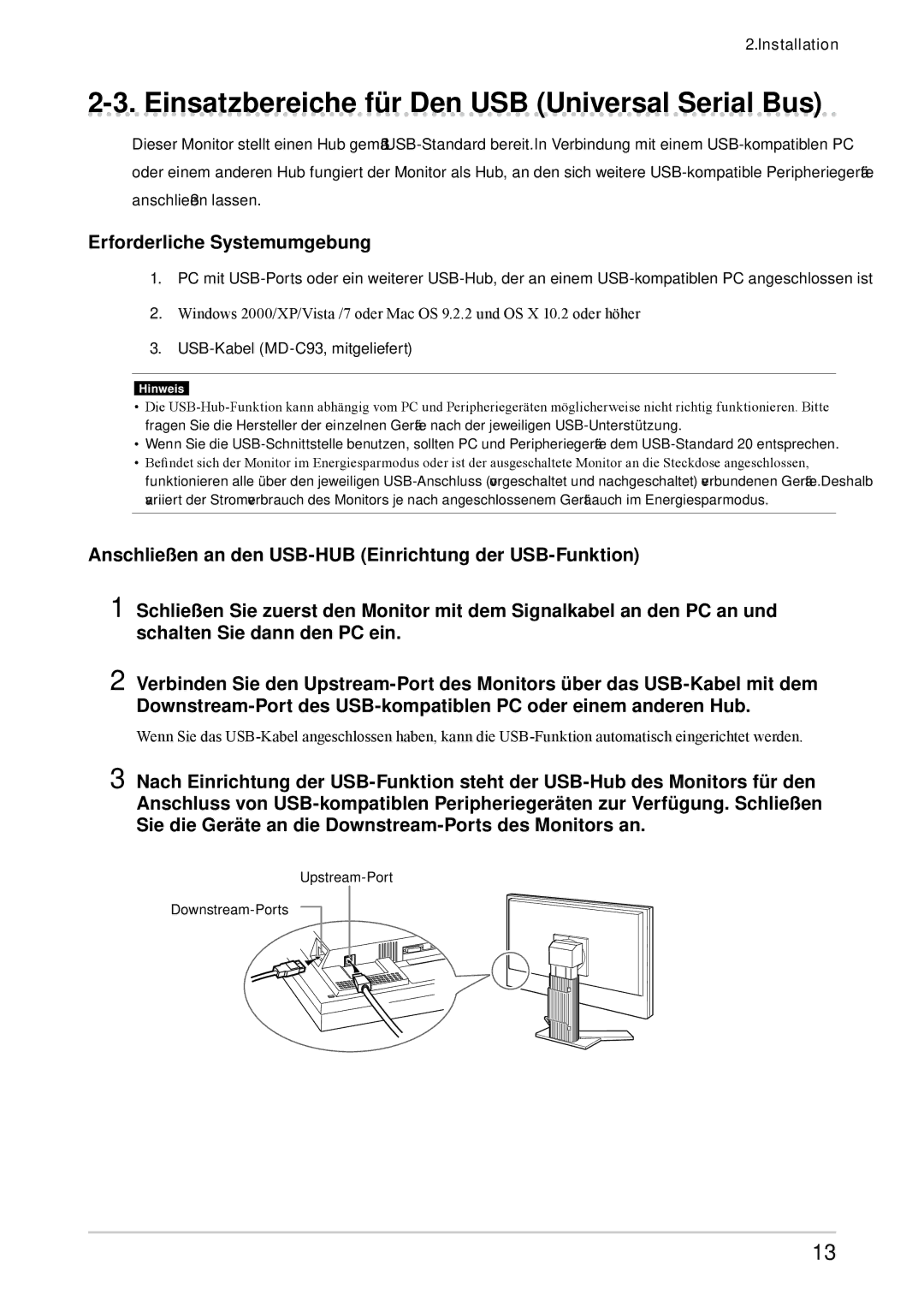 Eizo CG303W manual Einsatzbereiche für Den USB Universal Serial Bus, Erforderliche Systemumgebung 