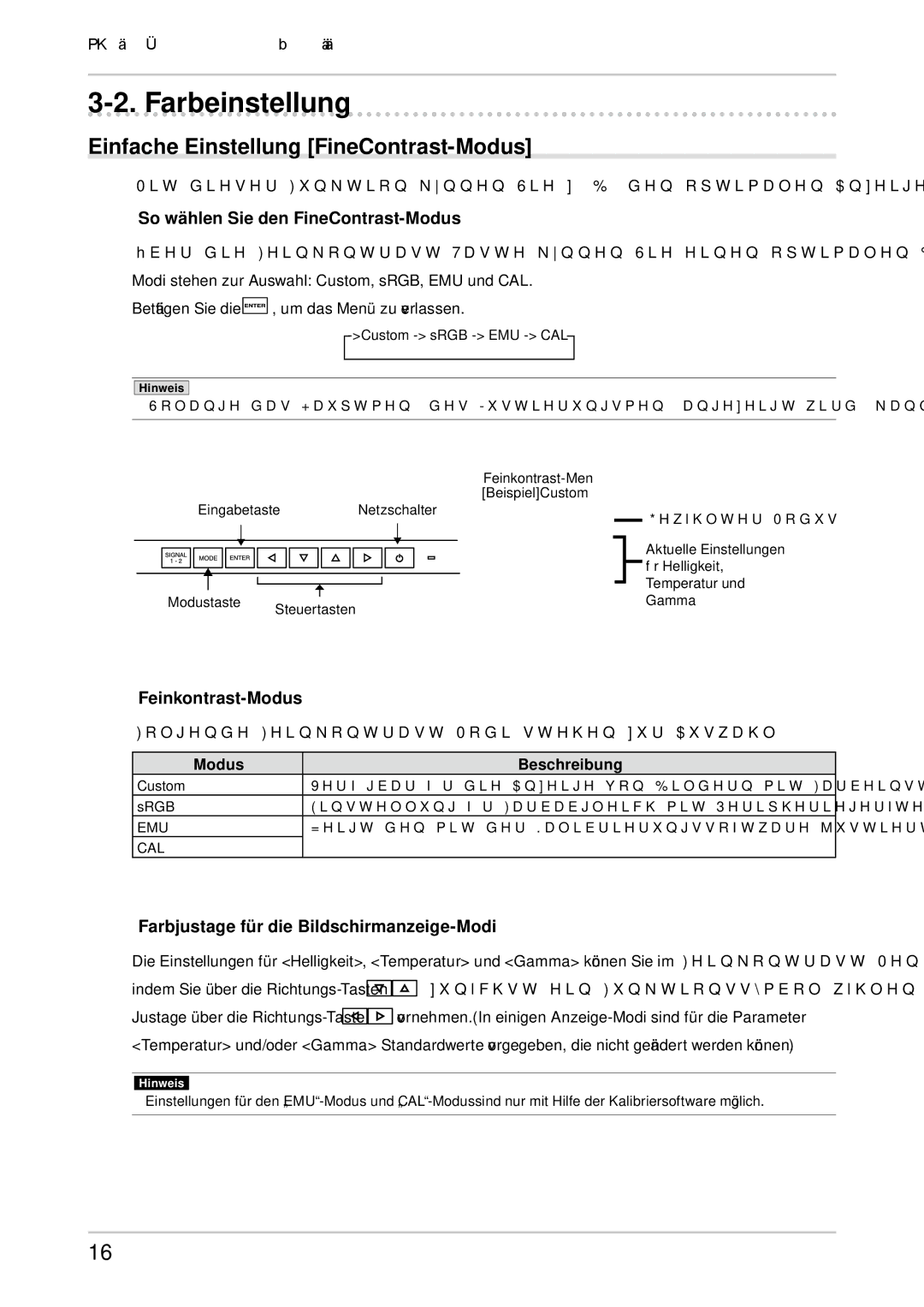 Eizo CG303W manual Farbeinstellung, Einfache Einstellung FineContrast-Modus 