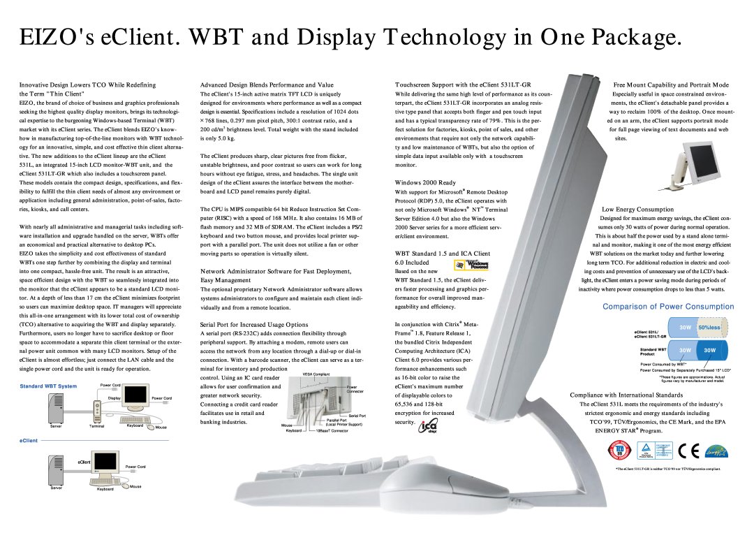 Eizo manual EIZOs eClient. WBT and Display Technology in One Package, Comparison of Power Consumption 