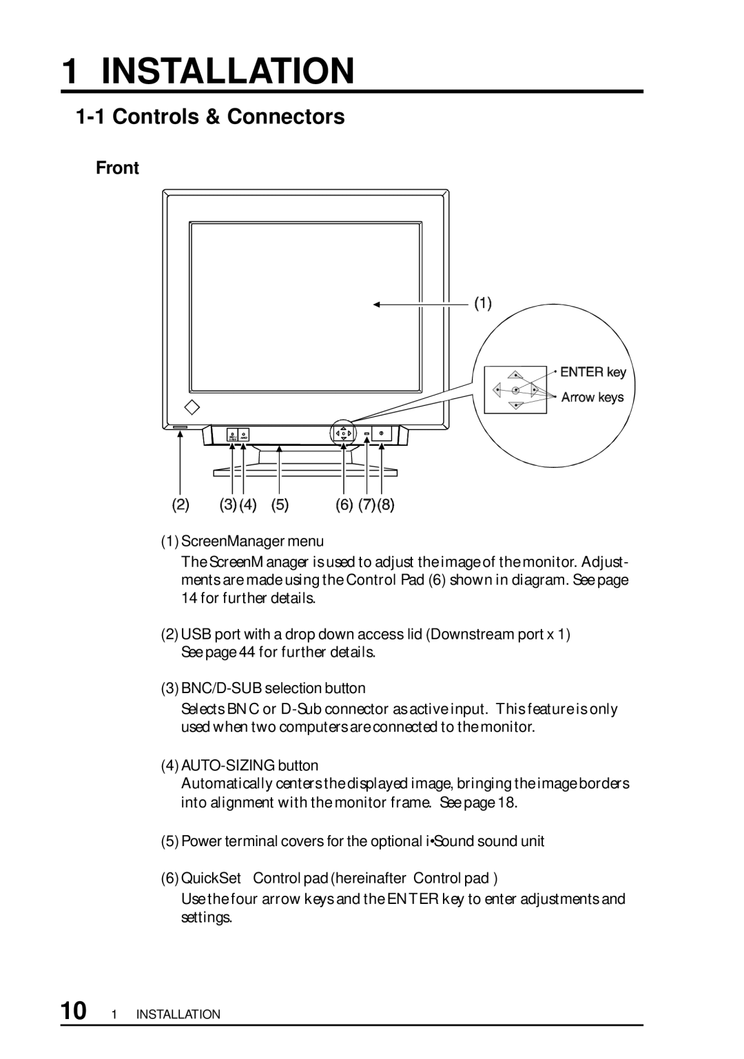 Eizo FX D7, F67, TX D7, T68 user manual Installation, Controls & Connectors, Front 