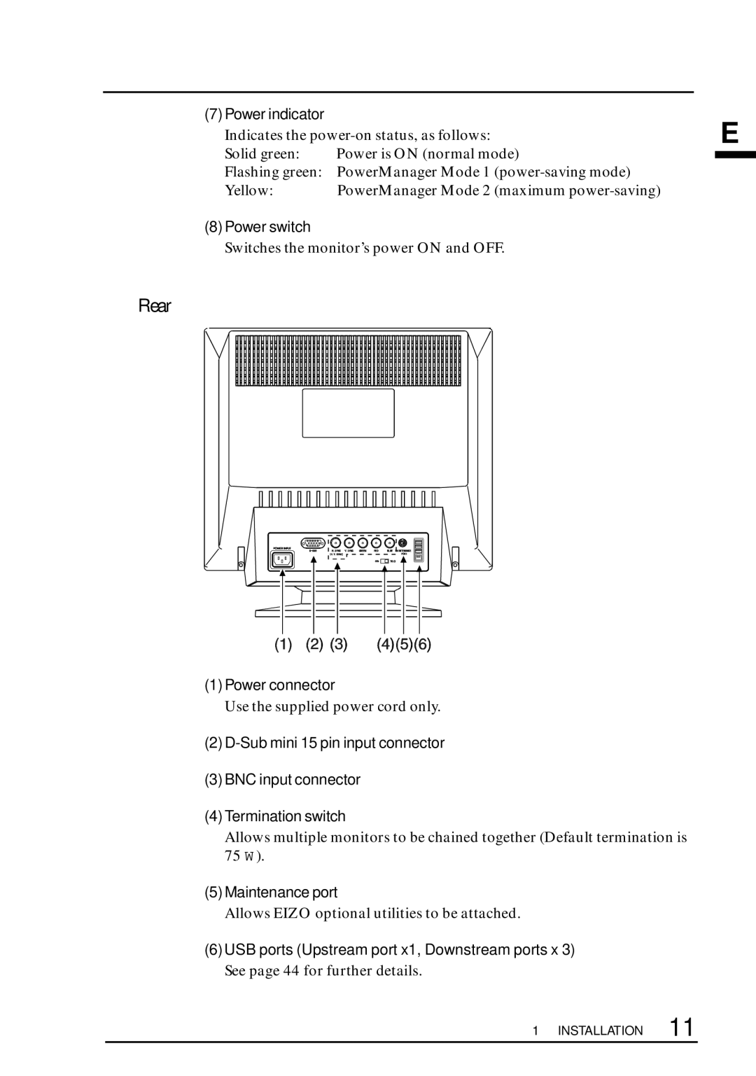 Eizo T68, F67, TX D7, FX D7 user manual Rear 