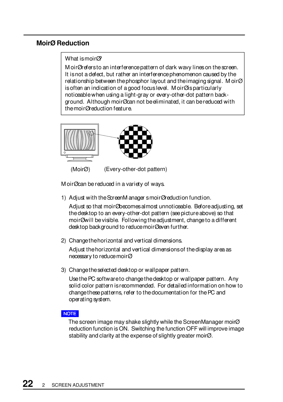 Eizo FX D7, F67, TX D7, T68 user manual Moiré Reduction, What is moiré?, Moiré Every-other-dot pattern 