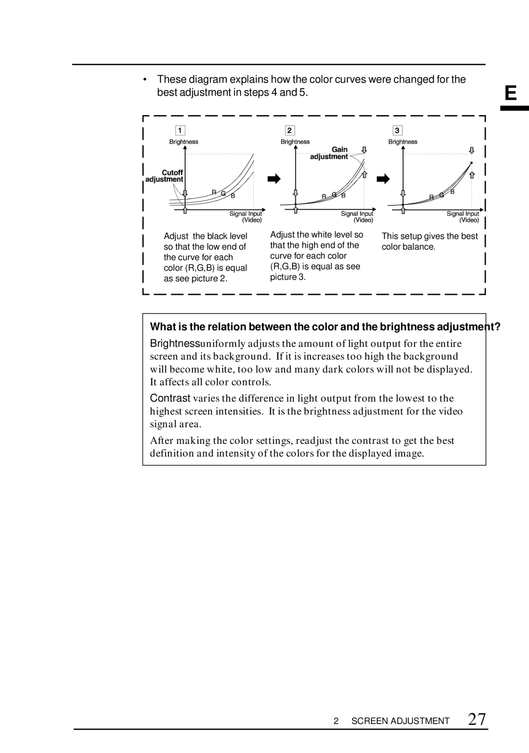 Eizo T68, F67, TX D7, FX D7 These diagram explains how the color curves were changed for, Best adjustment in steps 4 