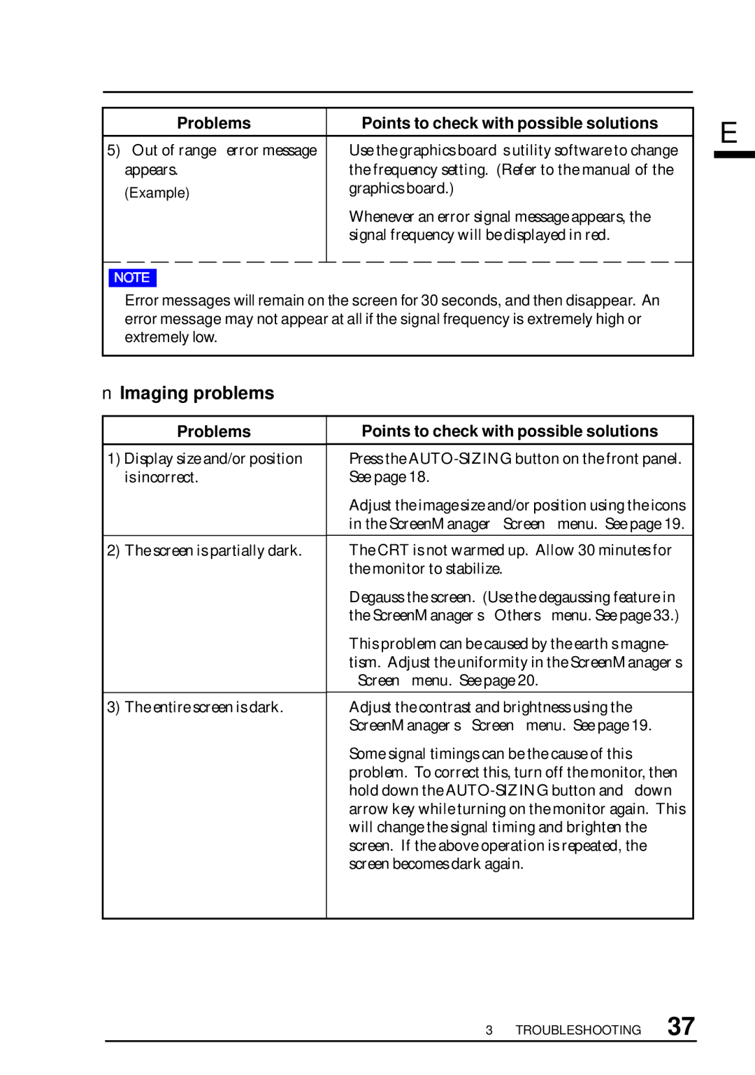 Eizo TX D7, F67, FX D7, T68 user manual Imaging problems, Problems, Example 