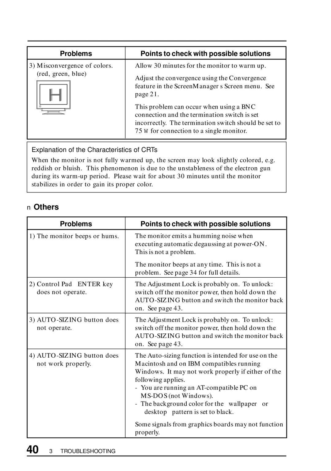 Eizo F67, TX D7, FX D7, T68 user manual Others, Explanation of the Characteristics of CRTs 