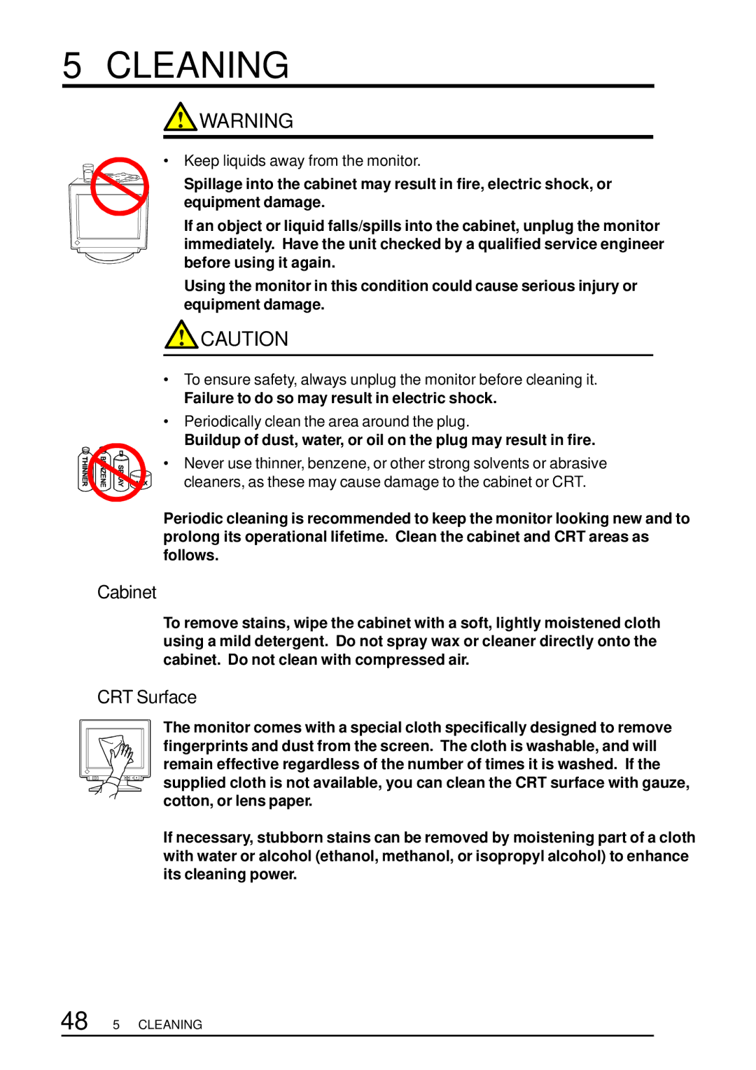 Eizo F67, TX D7, FX D7, T68 user manual Cleaning, Cabinet, CRT Surface, Periodically clean the area around the plug 