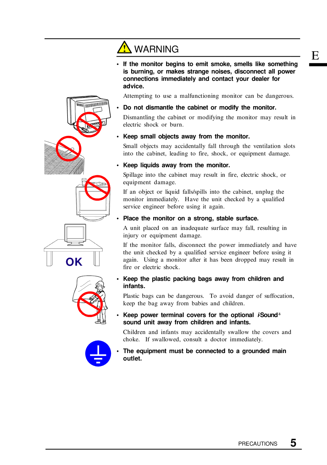 Eizo TX D7, F67, FX D7, T68 Do not dismantle the cabinet or modify the monitor, Keep small objects away from the monitor 