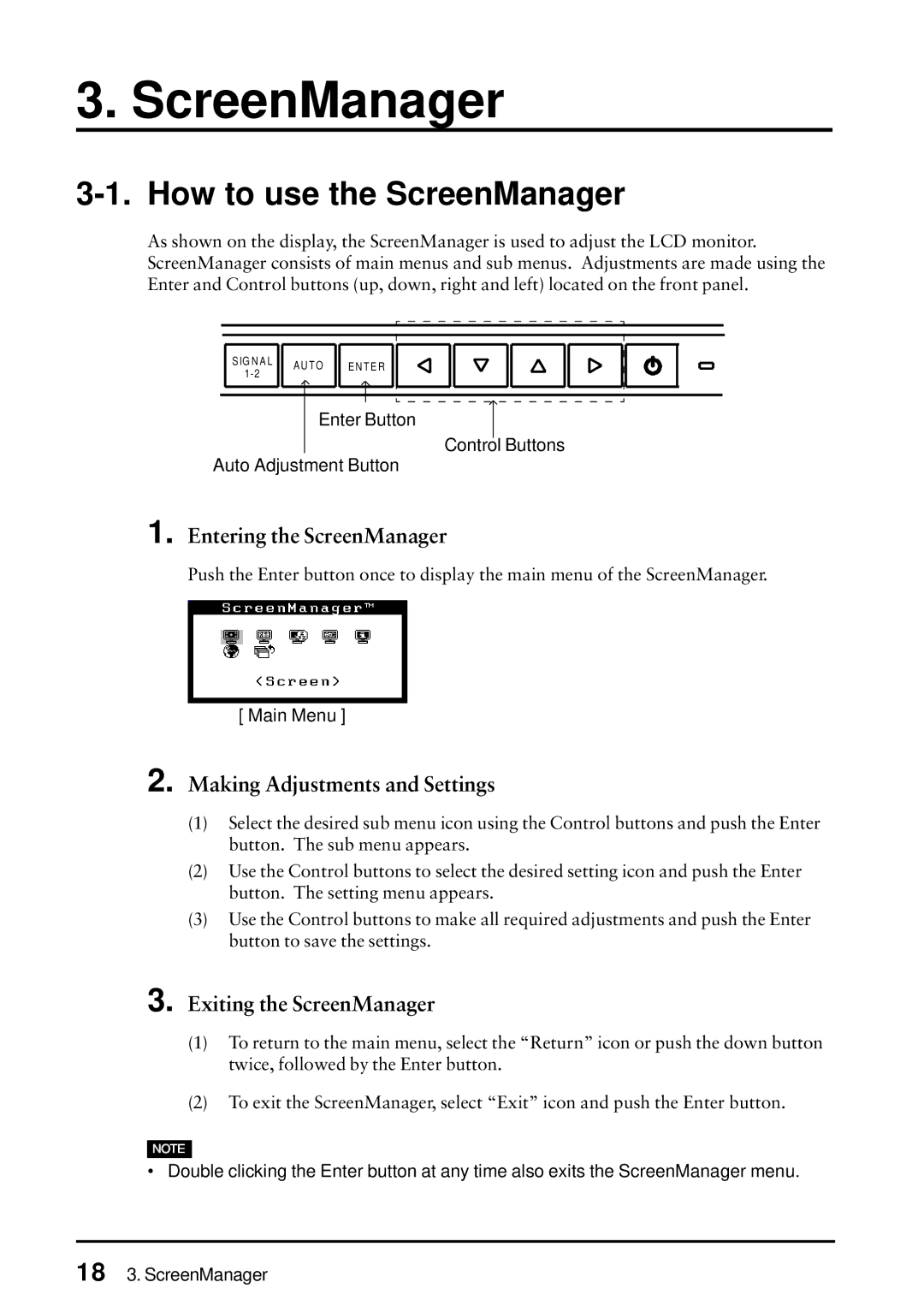 Eizo FlexScan L675 manual How to use the ScreenManager, Entering the ScreenManager, Making Adjustments and Settings 