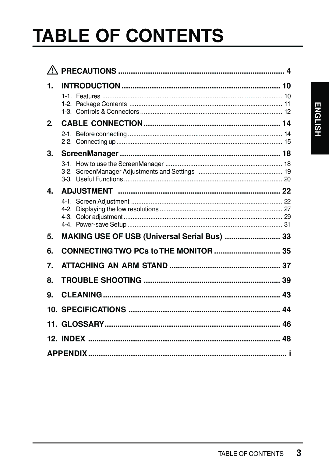 Eizo FlexScan L675 manual Table of Contents 