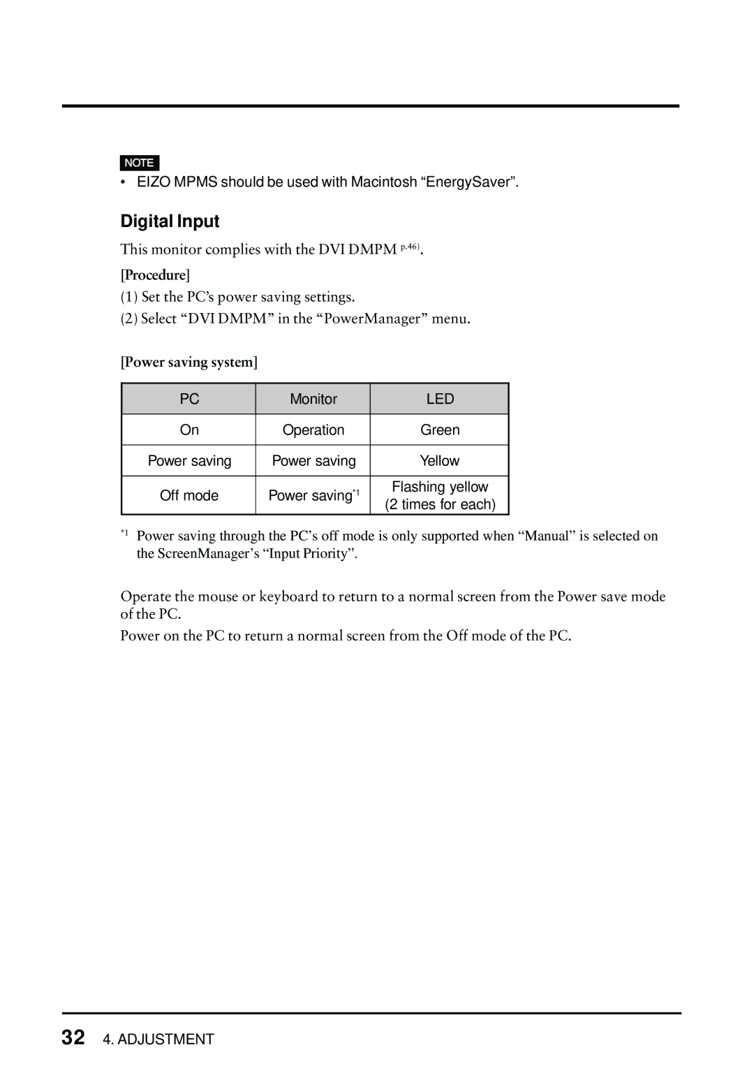 Eizo FlexScan L675 manual 32 4. Adjustment 