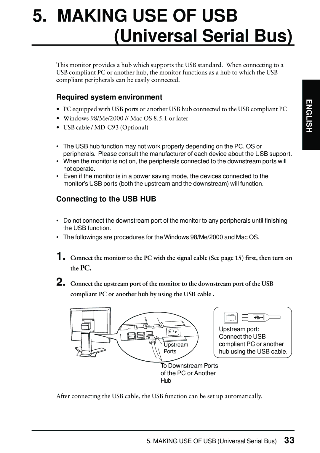 Eizo FlexScan L675 manual Required system environment, Connecting to the USB HUB 