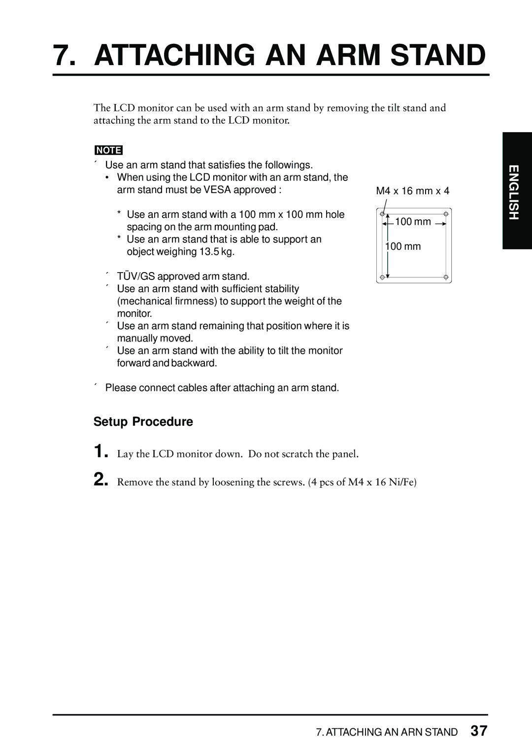 Eizo FlexScan L675 manual Attaching AN ARM Stand, Setup Procedure 