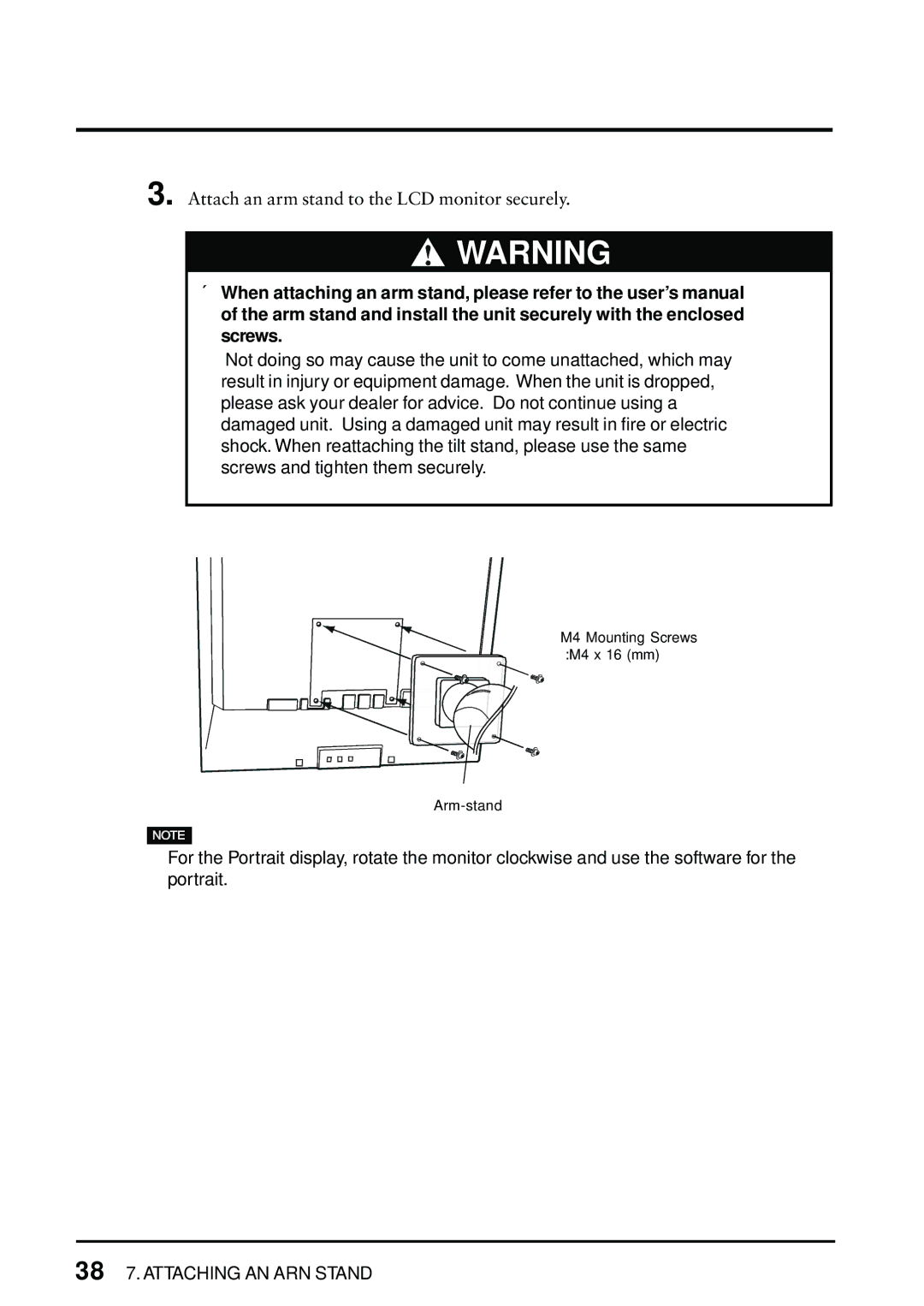 Eizo FlexScan L675 manual 38 7. Attaching AN ARN Stand 