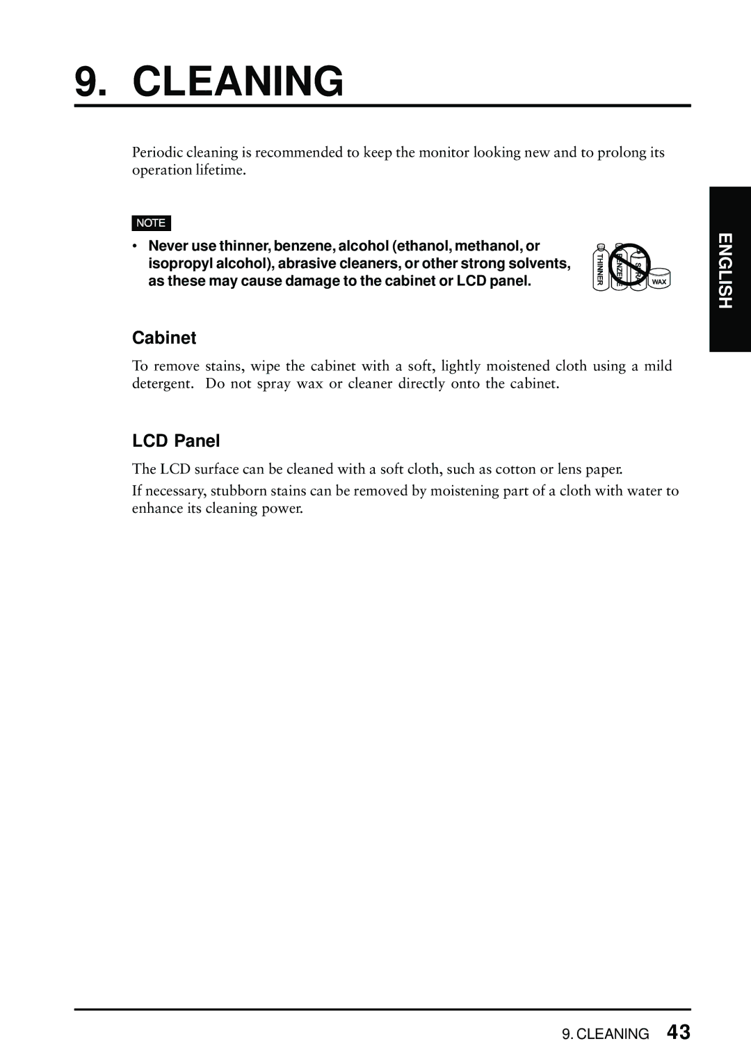 Eizo FlexScan L675 manual Cleaning, Cabinet, LCD Panel 