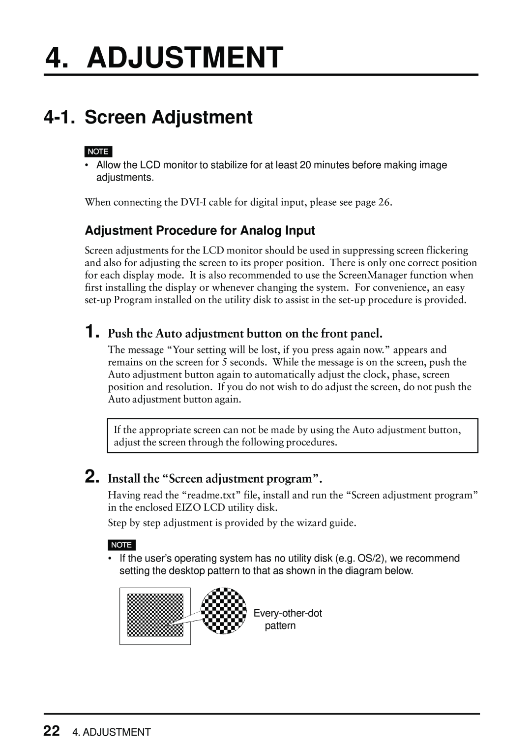Eizo FlexScan L675 manual Screen Adjustment, Push the Auto adjustment button on the front panel 