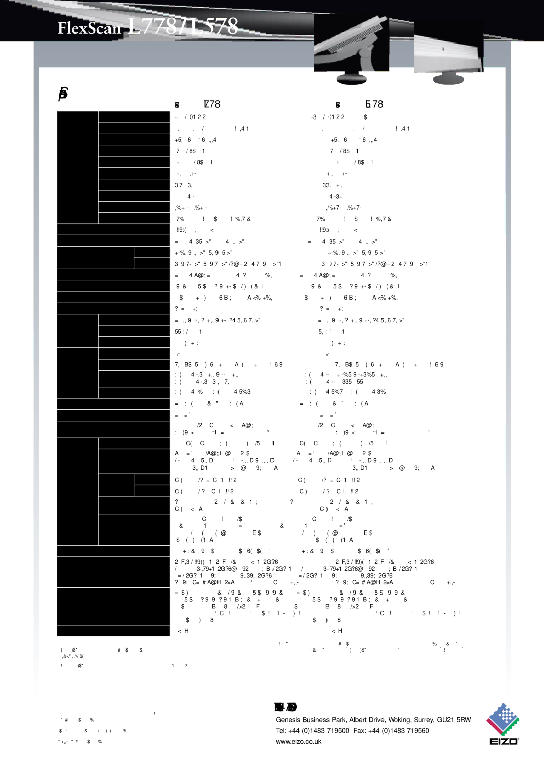 Eizo manual Specifications, FlexScan L778 FlexScan L578 