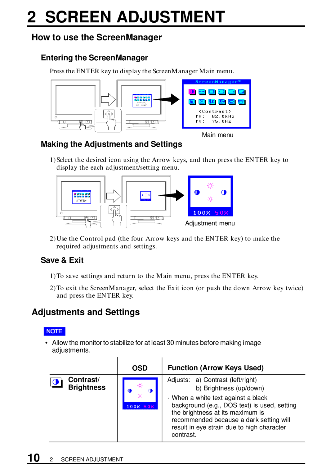 Eizo FlexScan T550 user manual Screen Adjustment, How to use the ScreenManager, Adjustments and Settings 