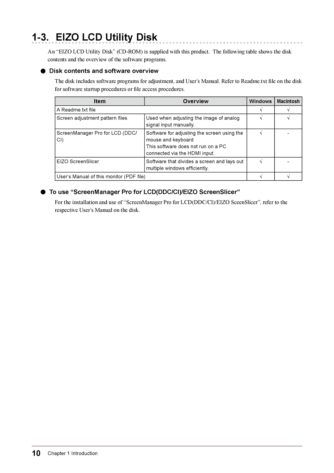 Eizo FS2331 user manual Eizo LCD Utility Disk, Disk contents and software overview 