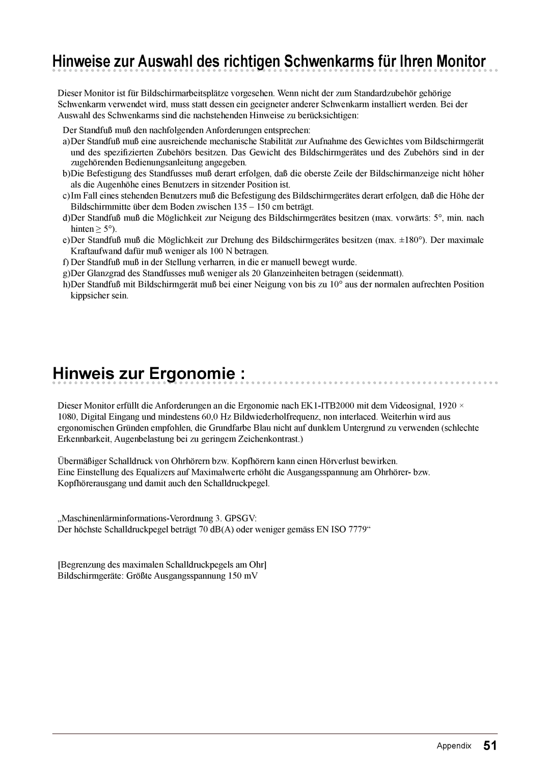 Eizo FS2331 user manual Hinweis zur Ergonomie 