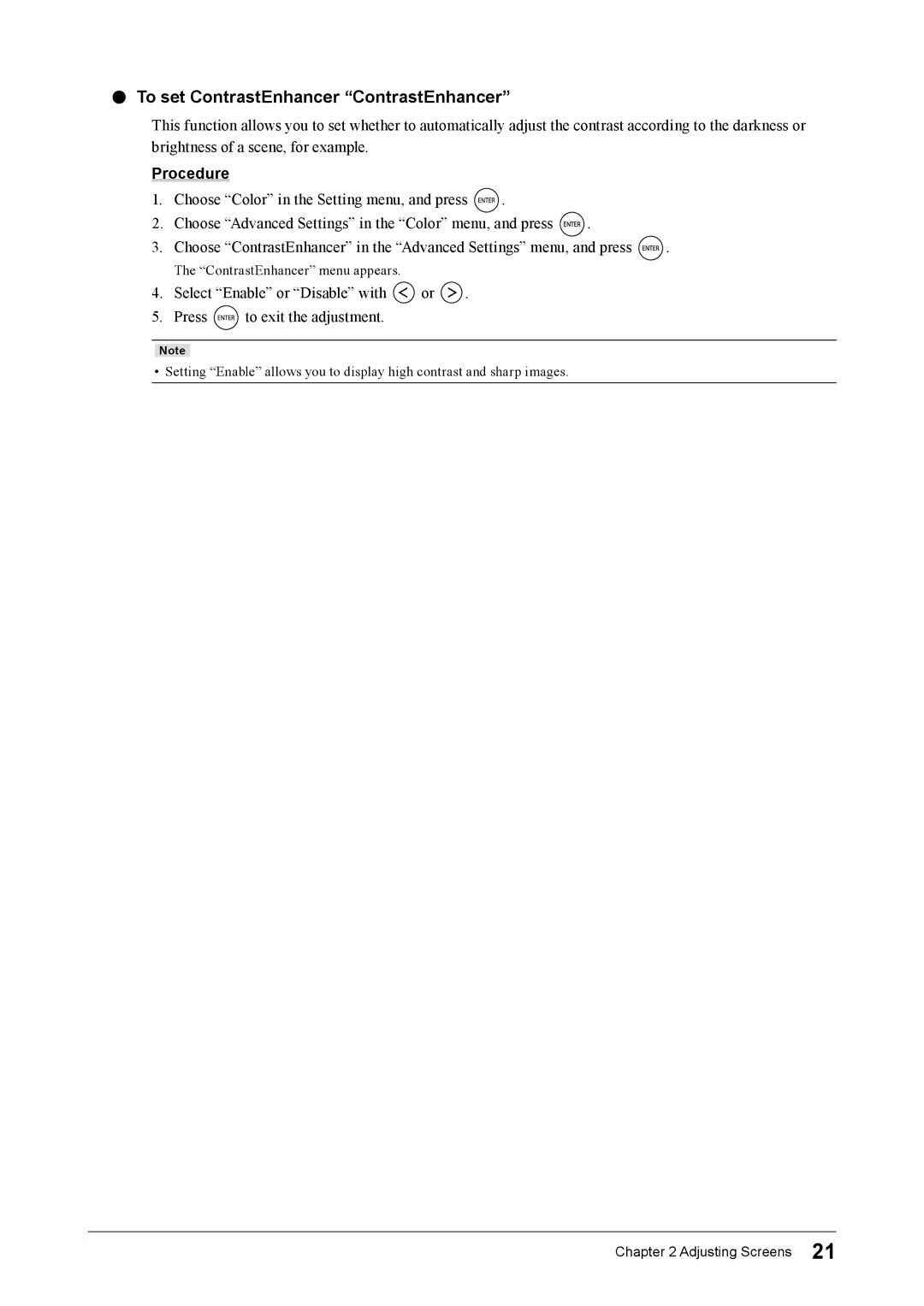 Eizo FS2332 user manual To set ContrastEnhancer ContrastEnhancer 