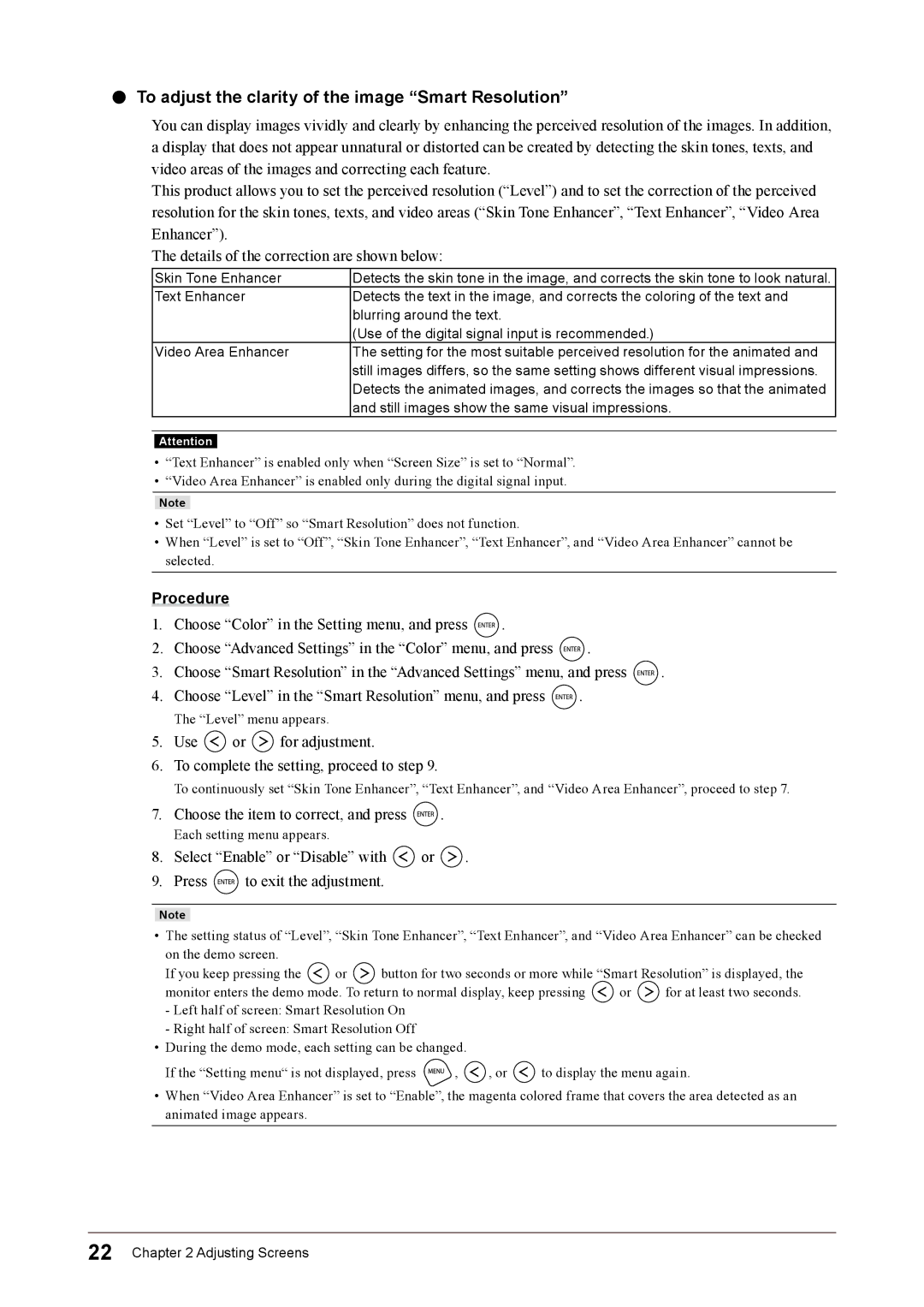 Eizo FS2332 user manual To adjust the clarity of the image Smart Resolution, Still images show the same visual impressions 