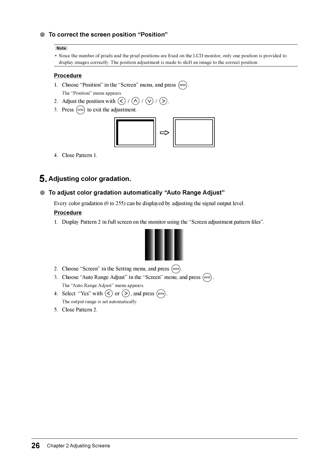 Eizo FS2332 user manual Adjusting color gradation, To correct the screen position Position 