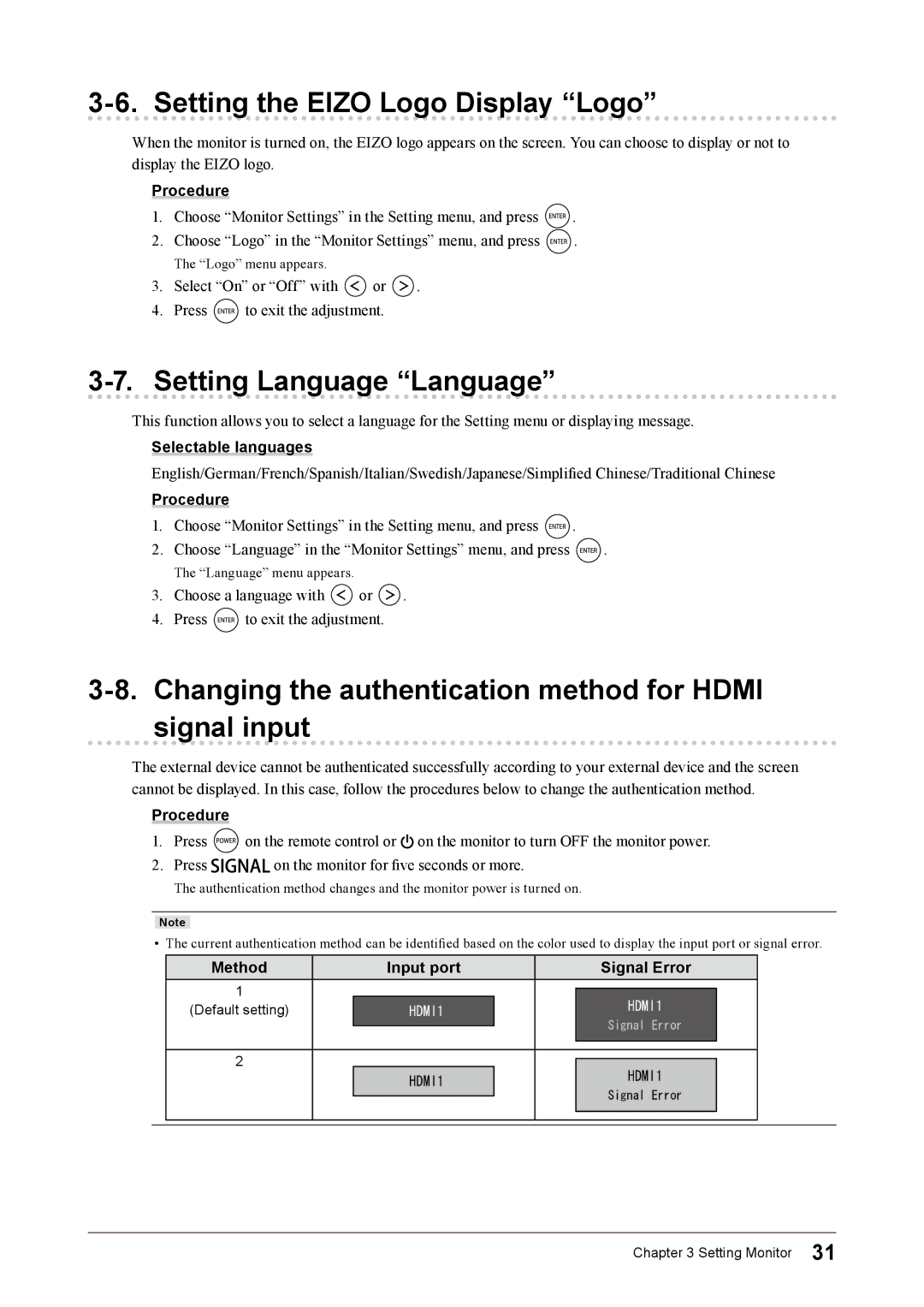 Eizo FS2332 user manual Setting the Eizo Logo Display Logo, Setting Language Language, Selectable languages 