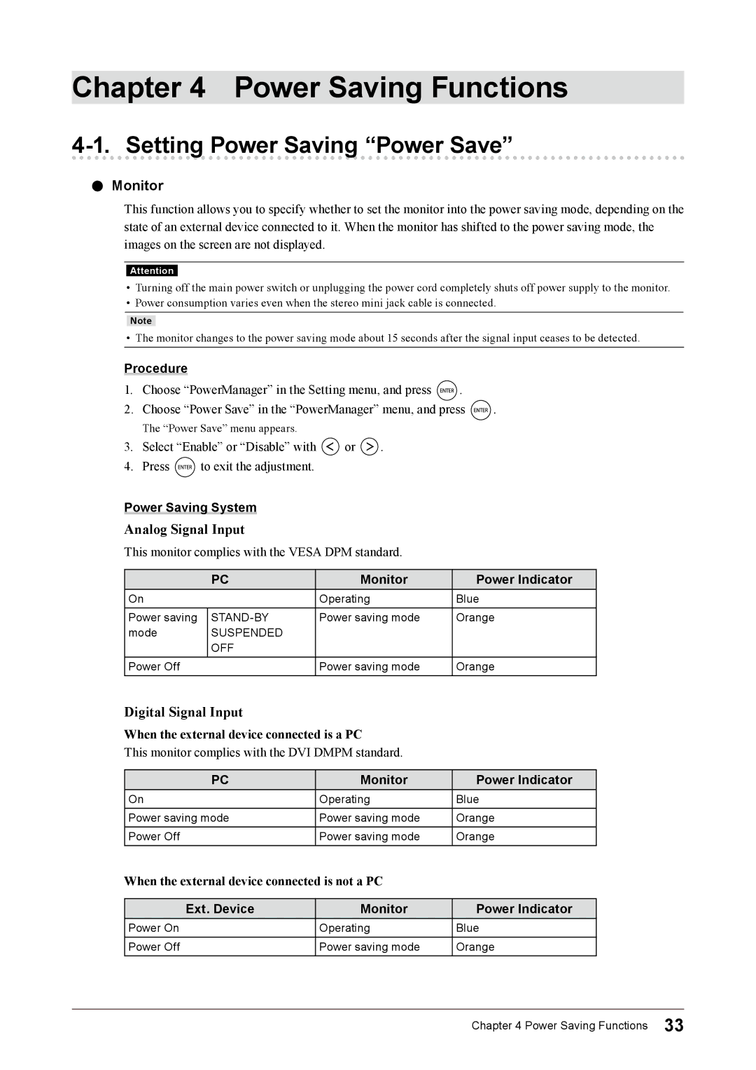 Eizo FS2332 user manual Power Saving Functions, Setting Power Saving Power Save, Monitor 