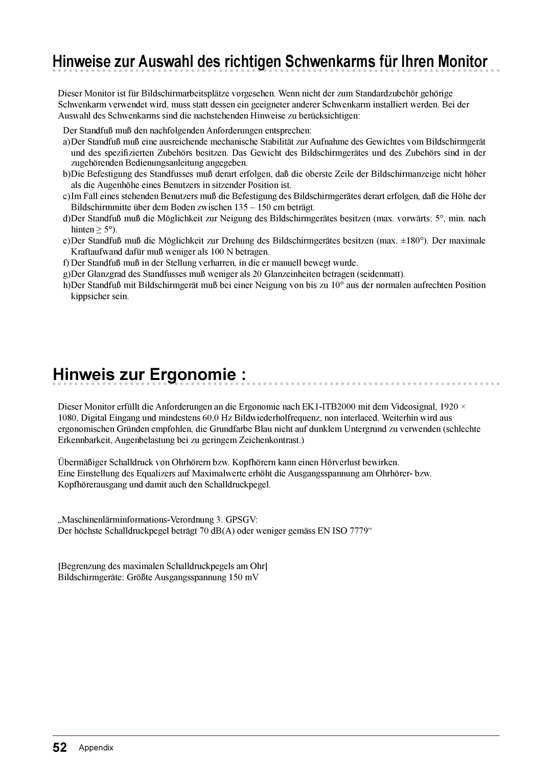 Eizo FS2332 user manual Hinweis zur Ergonomie 