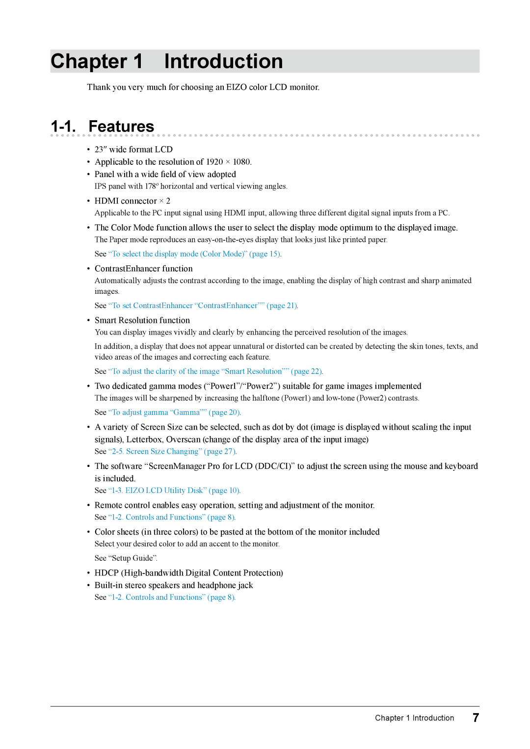 Eizo FS2332 user manual Introduction, Features 