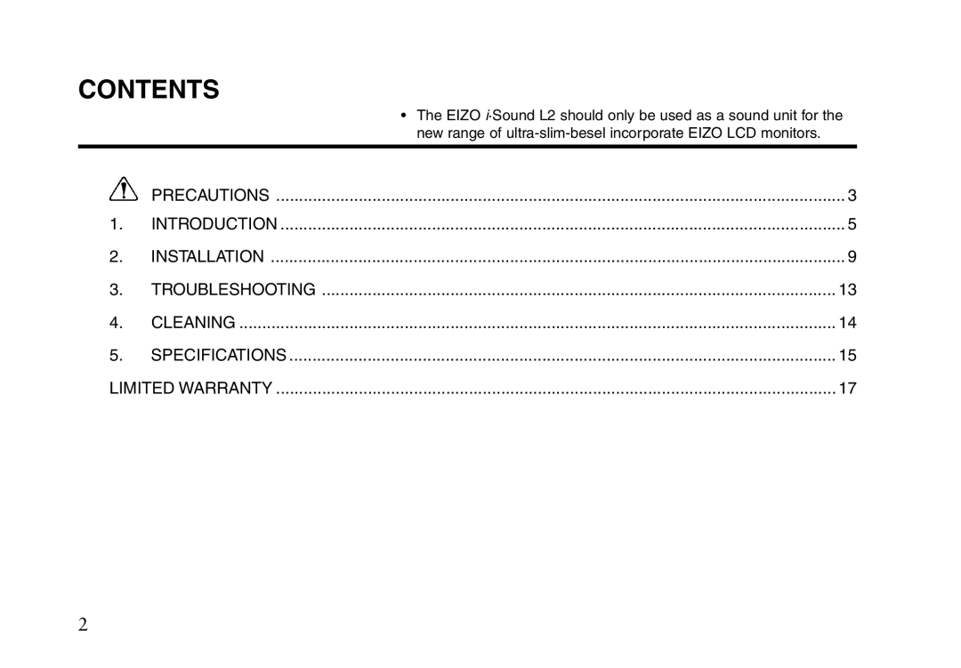 Eizo iSound L2 manual Contents 