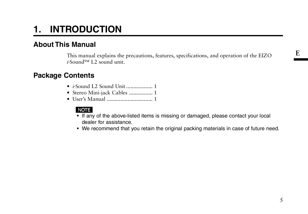 Eizo iSound L2 manual Introduction, About This Manual, Package Contents 