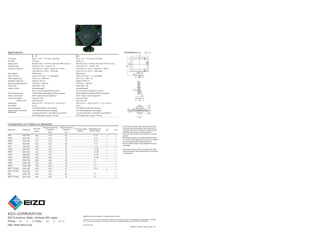 Eizo manual L23 L34, Vesa DDC 1/2B 