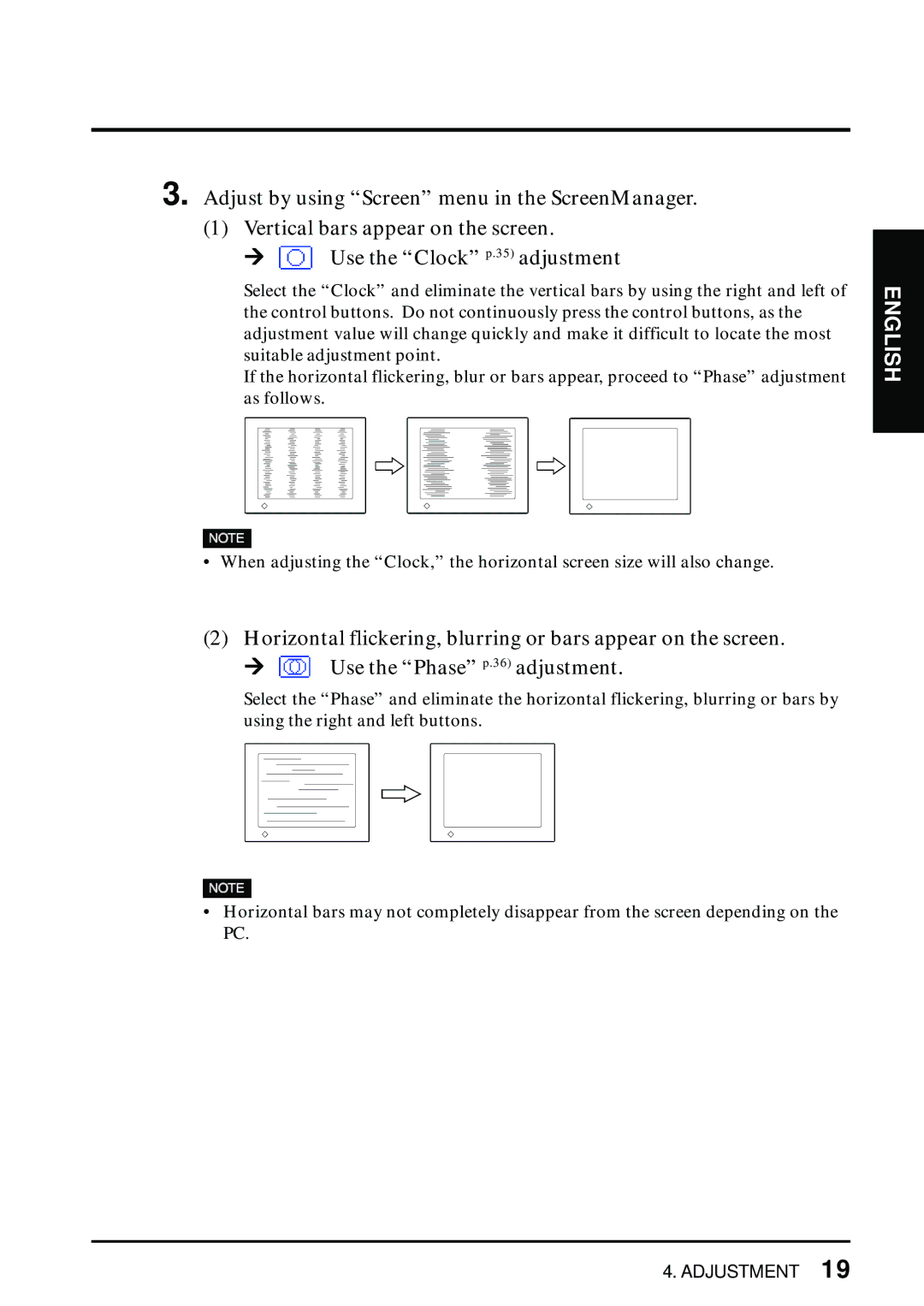 Eizo L461 manual Horizontal flickering, blurring or bars appear on the screen 