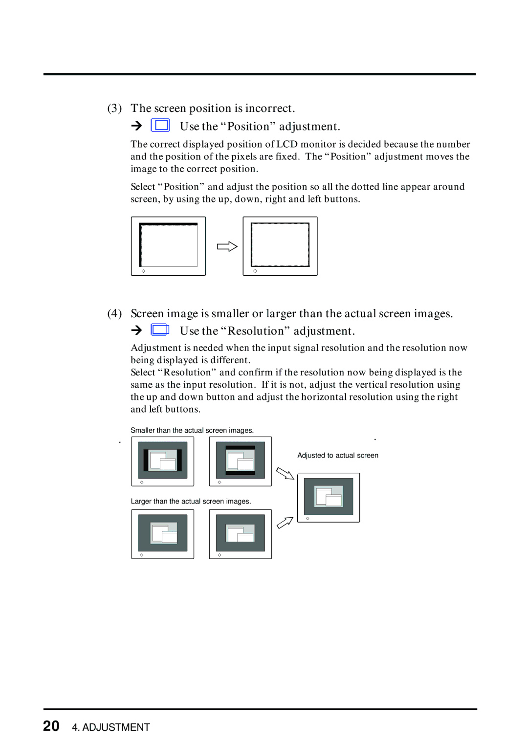 Eizo L461 manual Screen position is incorrect Use the Position adjustment 