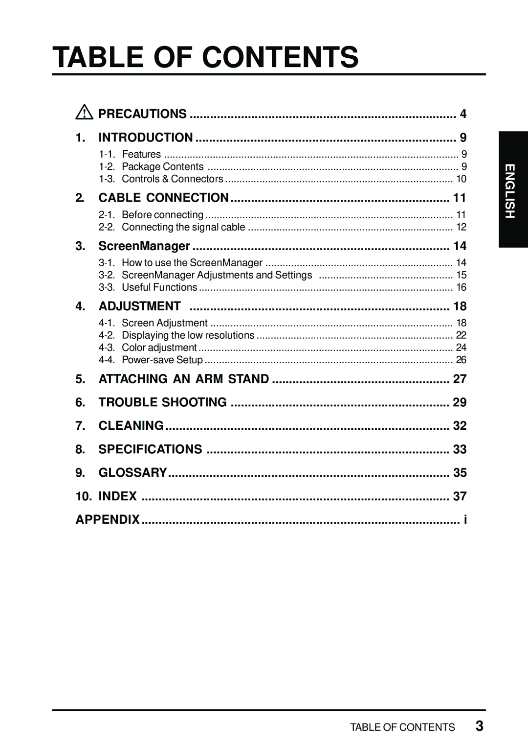 Eizo L461 manual Table of Contents 