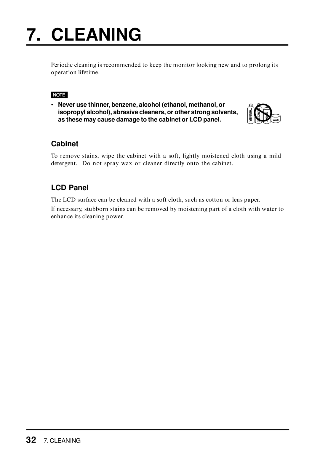 Eizo L461 manual Cleaning, Cabinet 