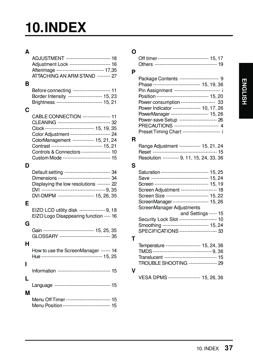 Eizo L461 manual Index, 17,35 