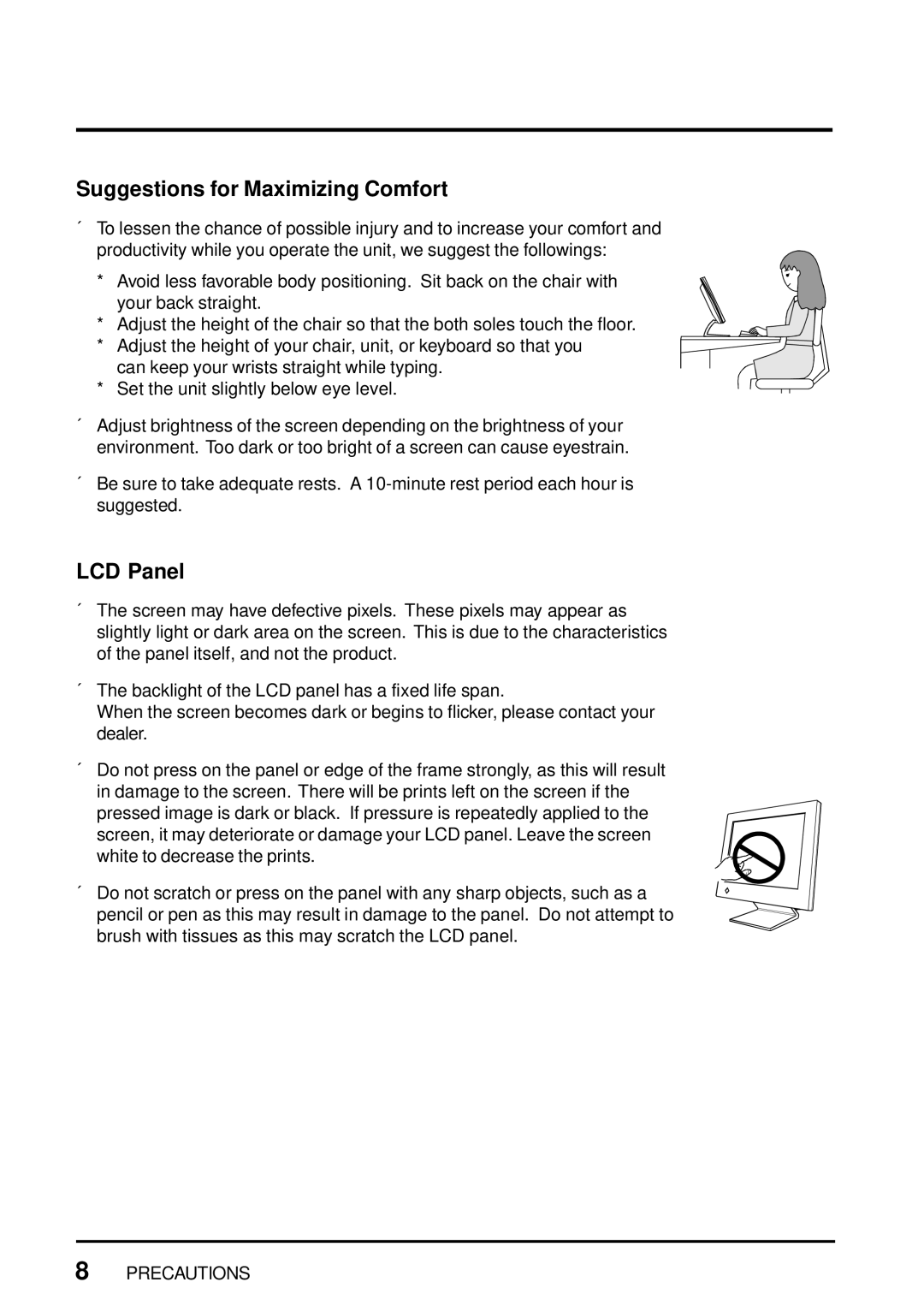 Eizo L461 manual Suggestions for Maximizing Comfort, LCD Panel 