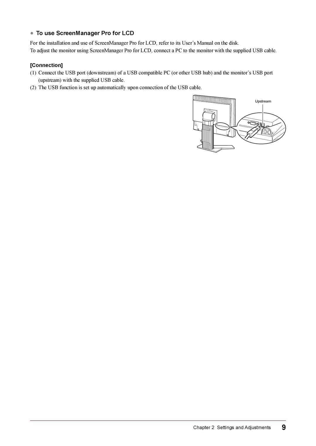 Eizo S1932 manual To use ScreenManager Pro for LCD, Connection 