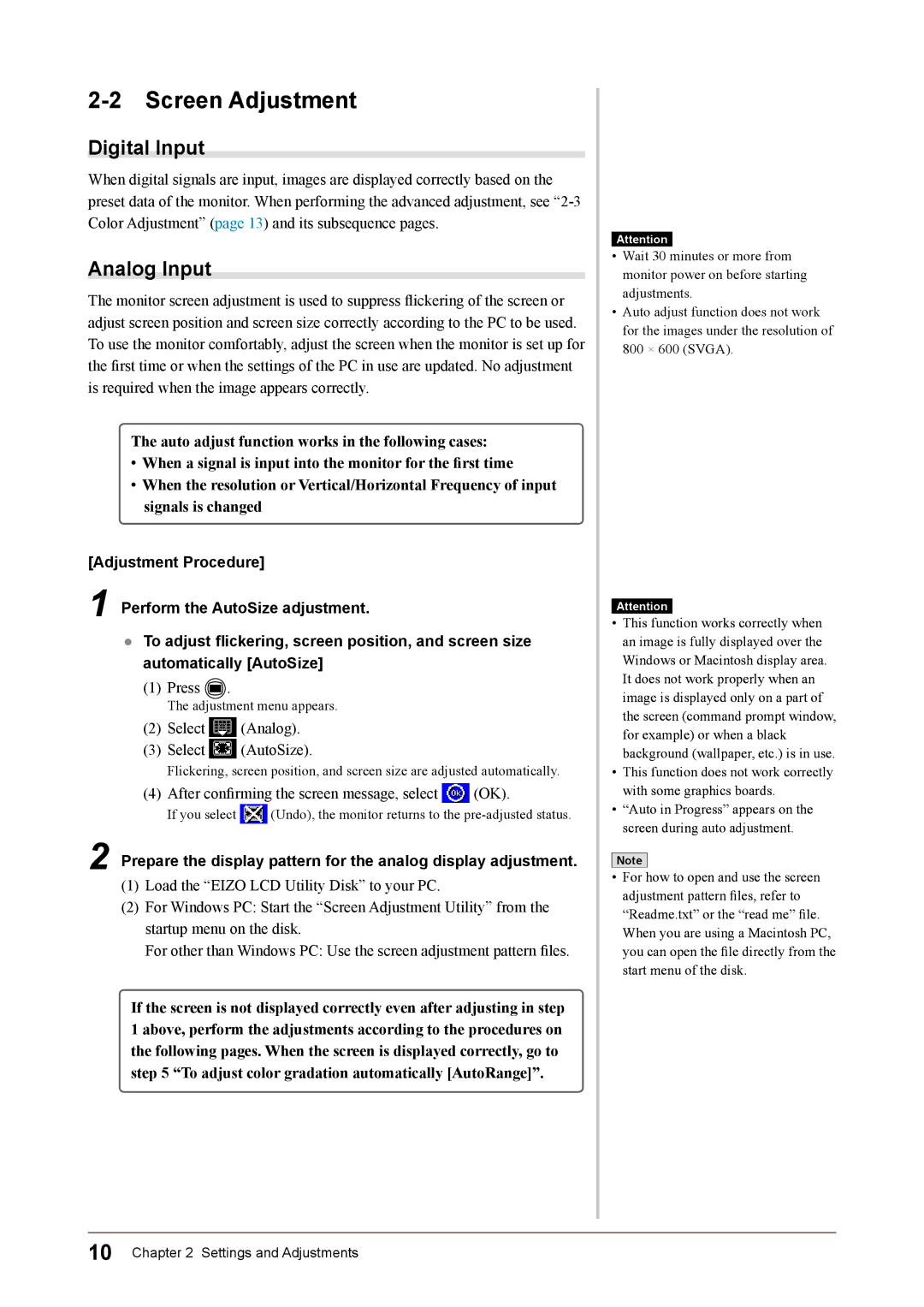 Eizo S1932 manual Screen Adjustment, Digital Input 