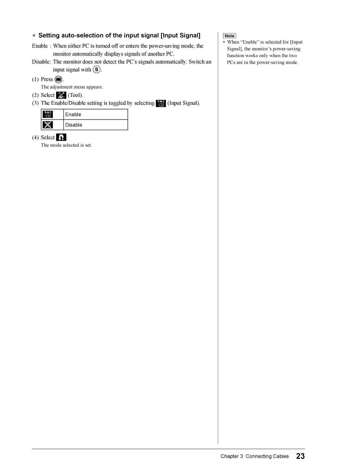 Eizo S1932 manual Setting auto-selection of the input signal Input Signal 