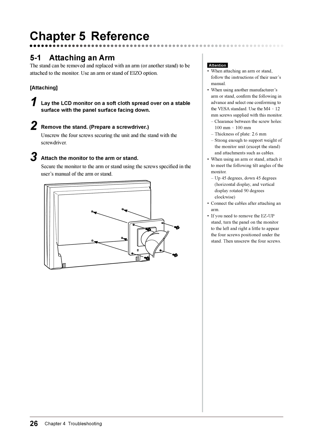 Eizo S1932 manual Attaching an Arm, Attach the monitor to the arm or stand 