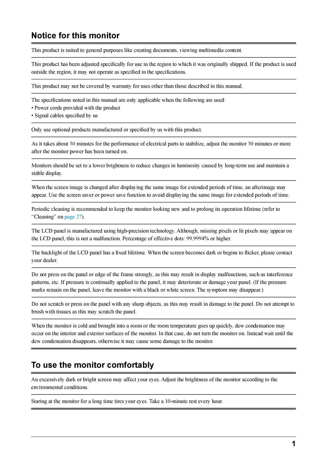 Eizo S1932 manual To use the monitor comfortably 