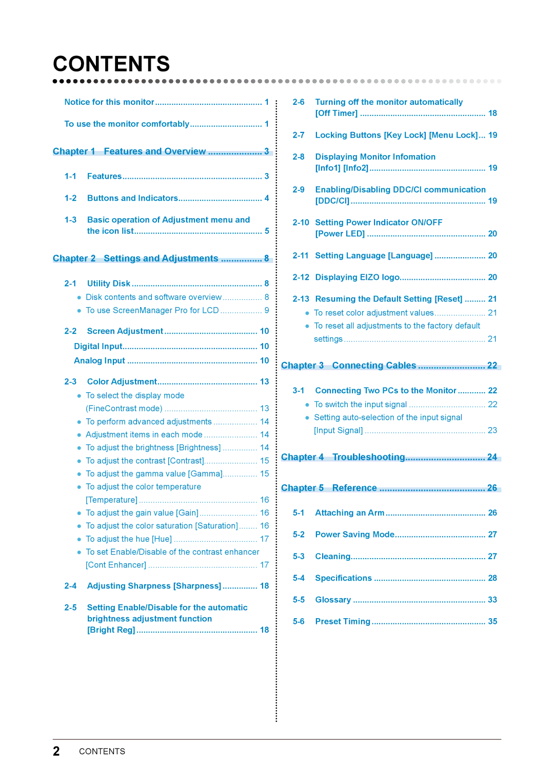 Eizo S1932 manual Contents 