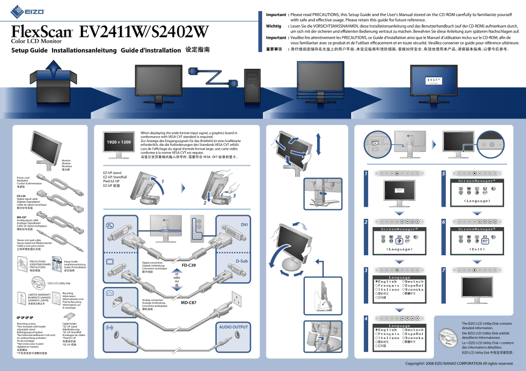 Eizo S2402W setup guide Conformance with Vesa CVT standard is required, Conforme à la norme Vesa CVT est requise, Oder 